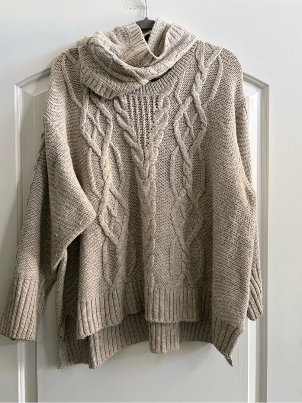 Cozy Cable Knit Cowl Neck Sweater - Beige